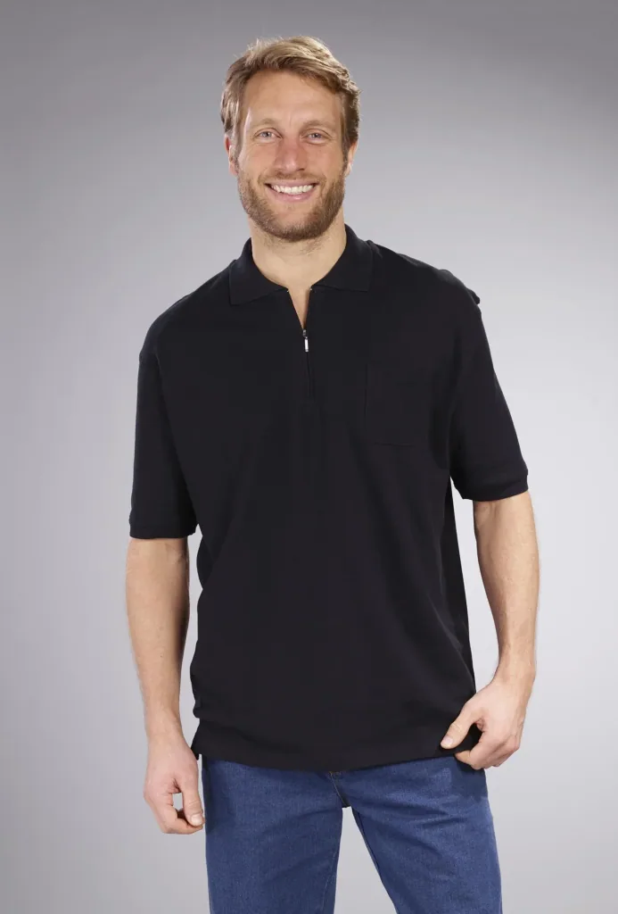 Polo shirt with zip, black, size XL