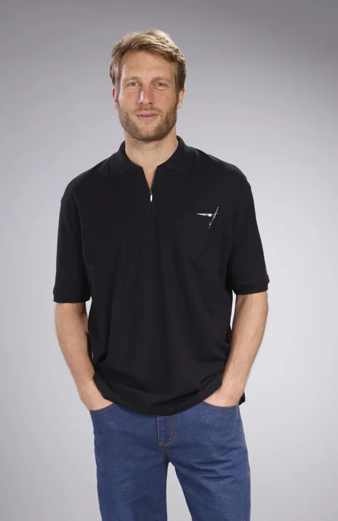 Polo shirt with zip, black, size XL