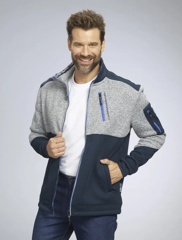 Knitted fleece jacket, color navy/grey, size M