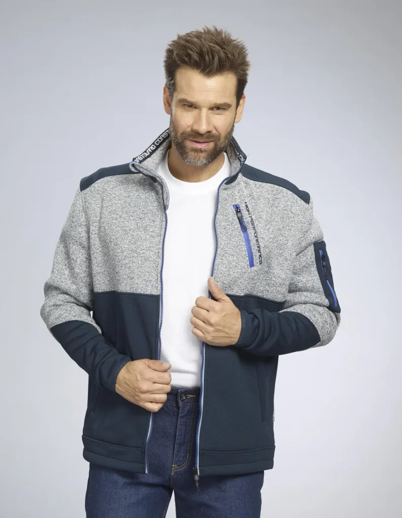 Knitted fleece jacket, color navy/grey, size M