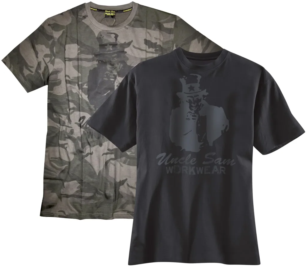 Round-neck T-shirt with front print, camouflage, size XL