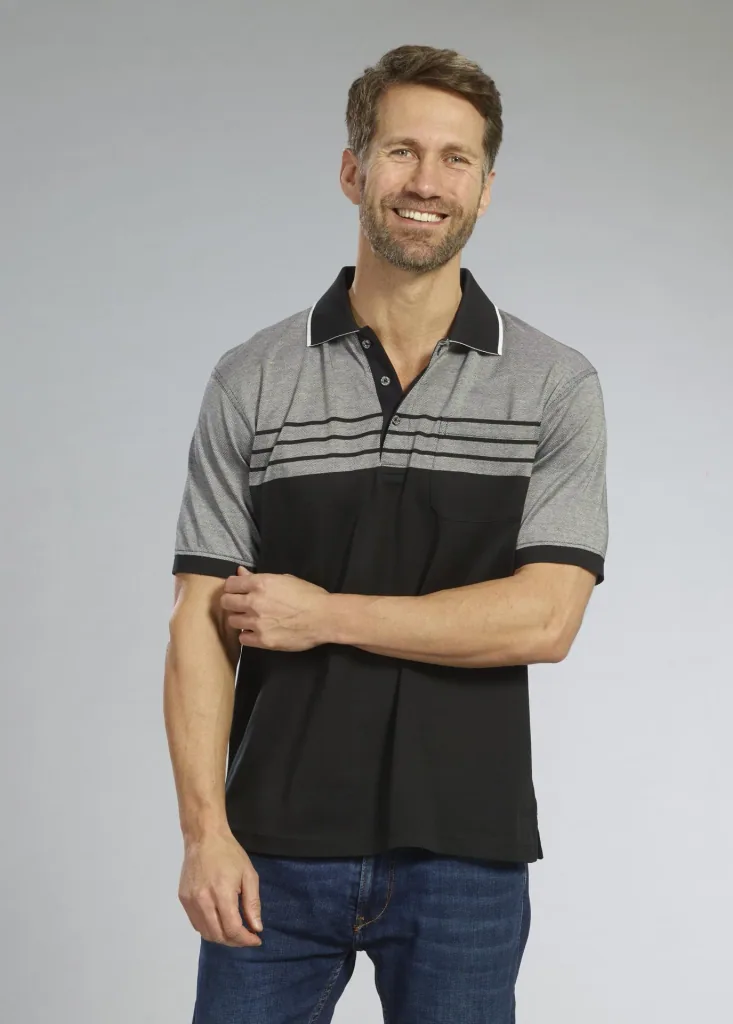 Buttoned polo shirt, color black/grey, size M