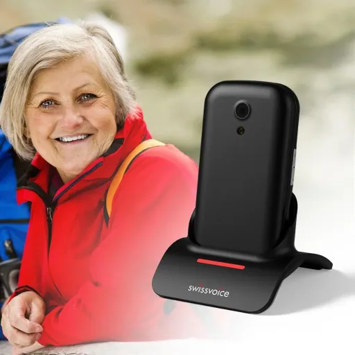 Senior mobile phone with voice output and SOS button, black