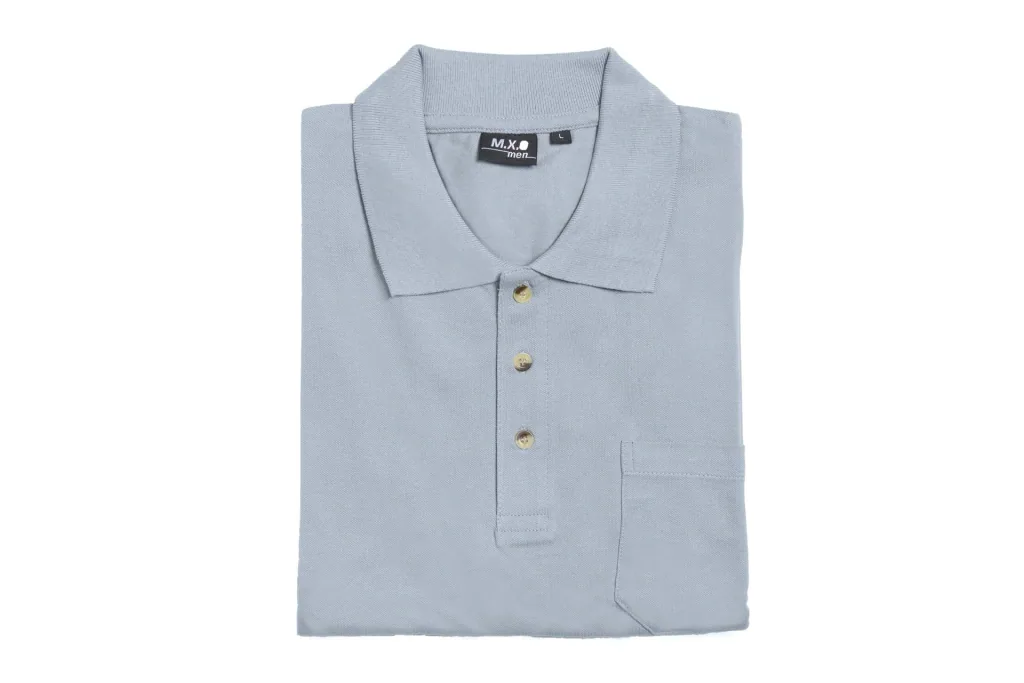 Polo shirt with button placket and breast pocket, color light blue, size 4XL