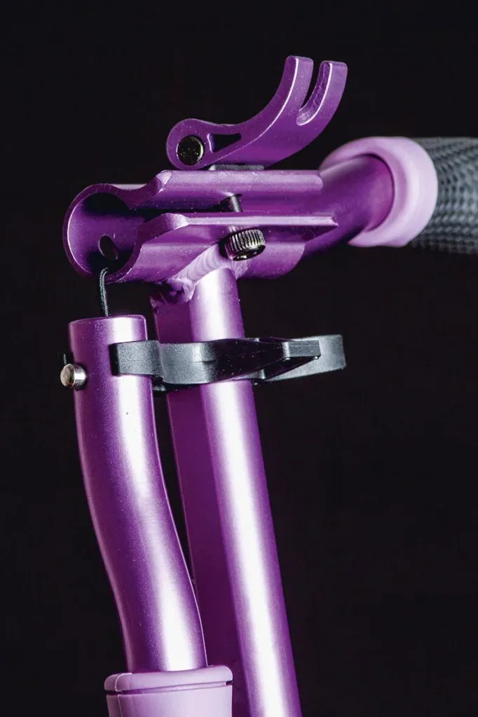 Aluminum scooter with folding mechanism and stand, 205 mm, ABEC 7, height adjustable, purple