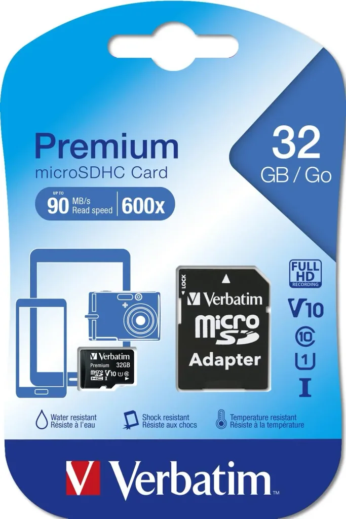 32 GB microSDHC memory card with SD card adapter, Class 10