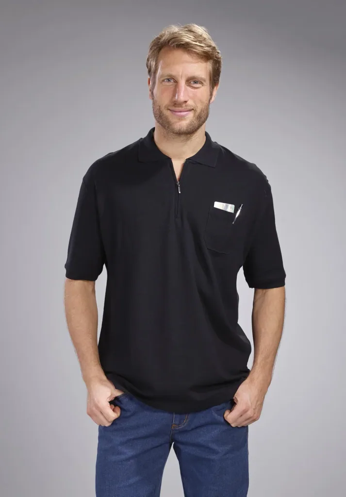 Polo shirt with zip, black, size M
