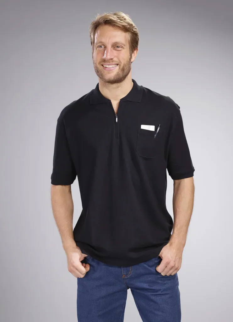 Polo shirt with zip, black, size M
