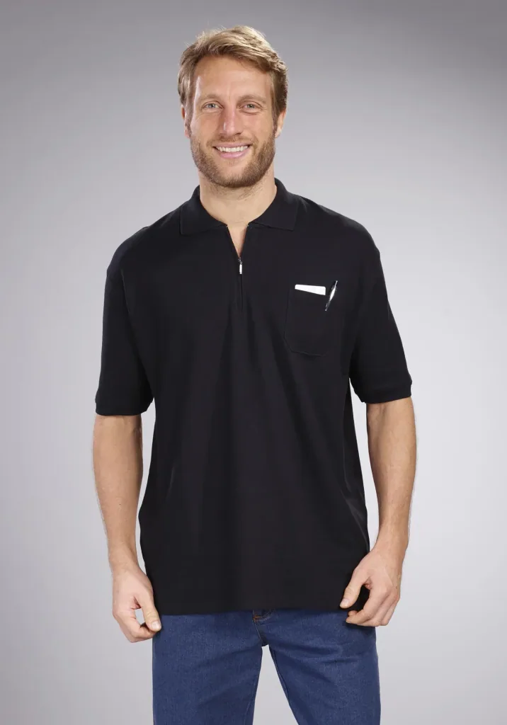 Polo shirt with zip, black, size M