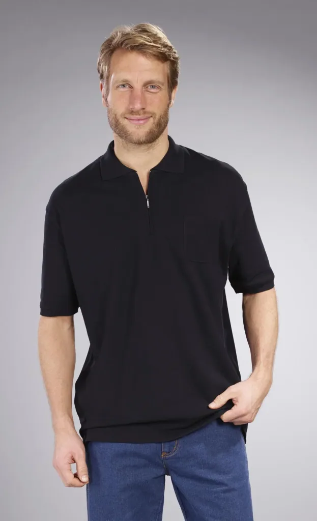 Polo shirt with zip, black, size M