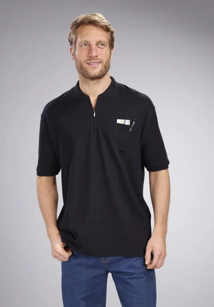 Polo shirt with zip, black, size M