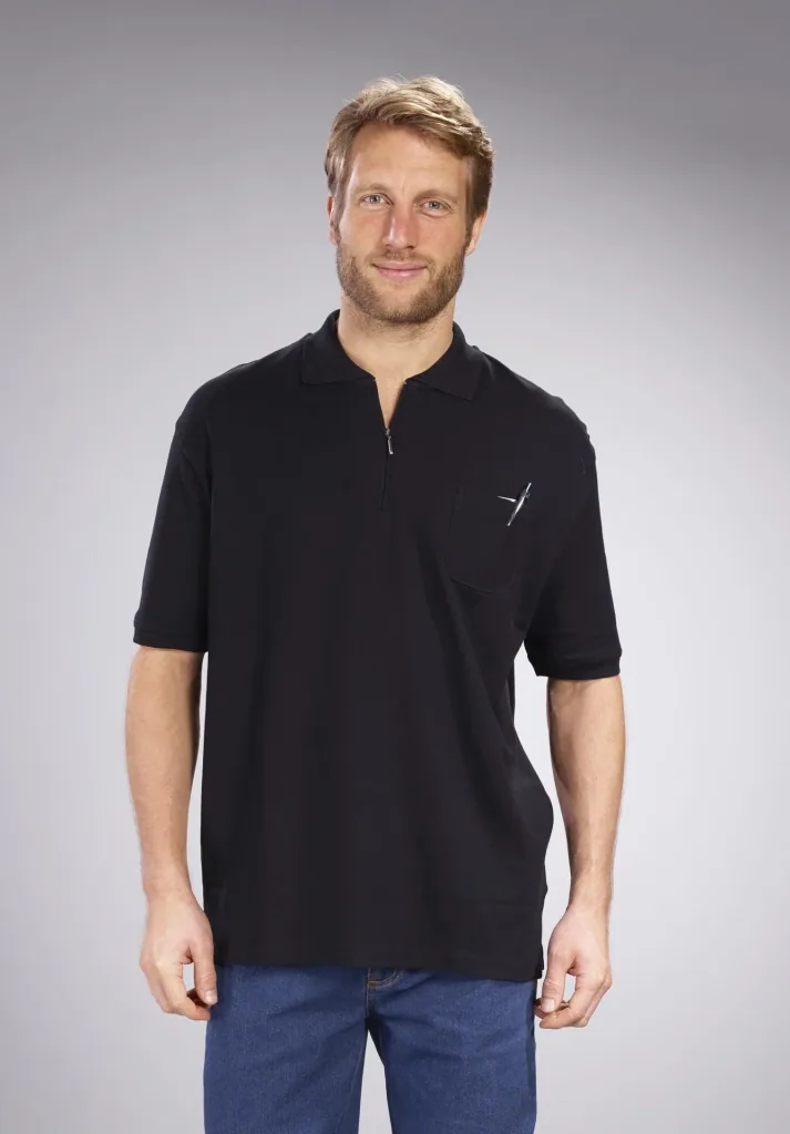 Polo shirt with zip, black, size M