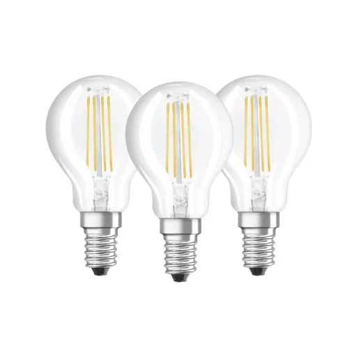 BASE FILAMENT LED drop lamp with 4 watts, E14, warm white, clear - 3 pieces