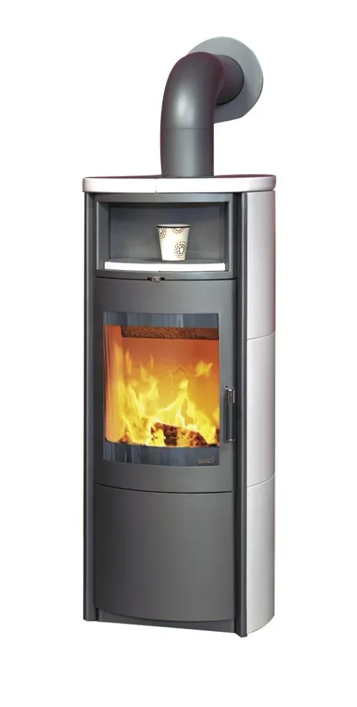 Nika ECOplus wood-burning stove (5 kW) cream-white, continuous burning, 3-in-1 comfort control, external air supply