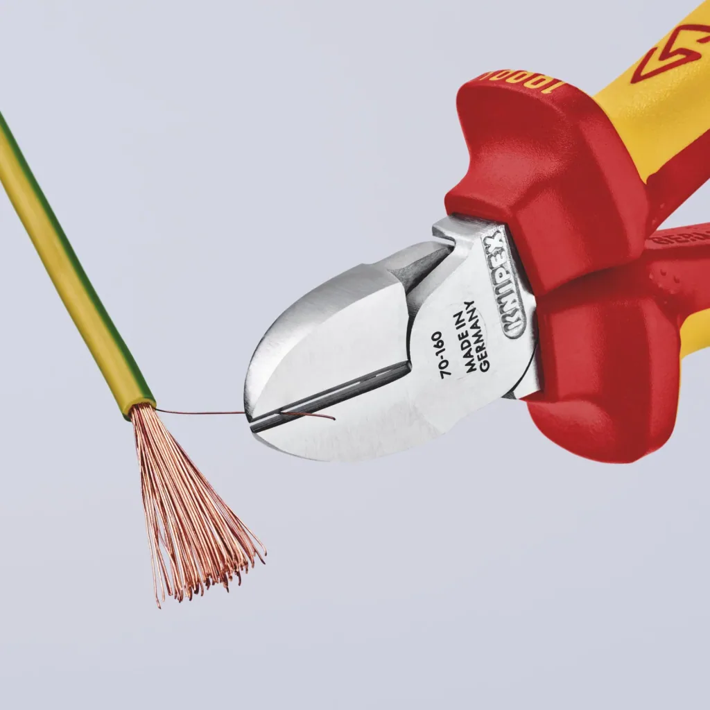 Side cutters insulated with multi-component covers chrome-plated 160 mm cutting edge with bevel