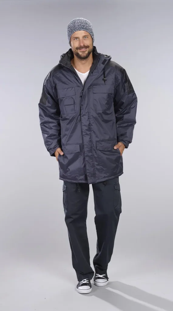 Hooded thermal parka, navy/black, size M