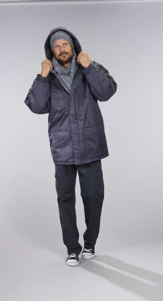 Hooded thermal parka, navy/black, size M
