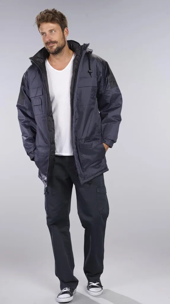 Hooded thermal parka, navy/black, size M