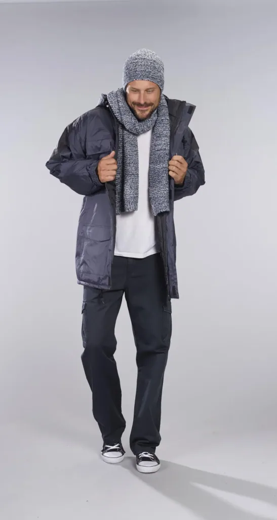 Hooded thermal parka, navy/black, size M