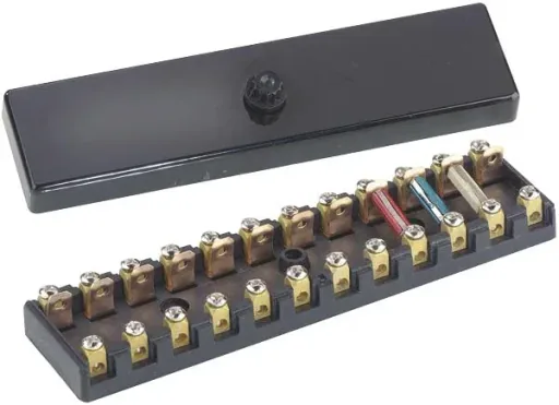 Fuse box 12-pin, black, L x W x H 14.8 x 4.3 x 3.5 cm