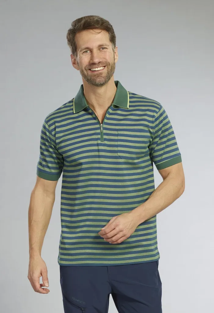 Polo shirt, green/blue striped, size M