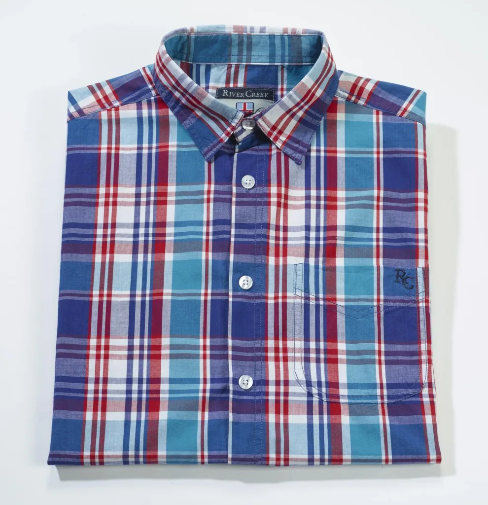 Casual shirt, short sleeves, blue/red/turquoise checked, size 39/40