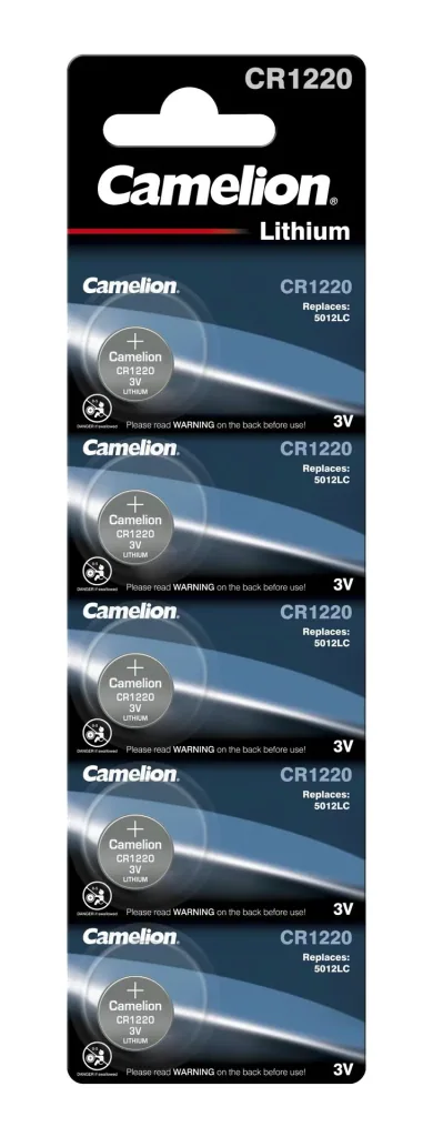 Lithium button cell CR1220, 3 Volt - 5 pieces