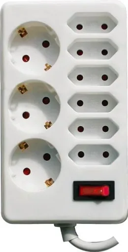 Power strip, 3 x earthed and + 6 x Euro sockets