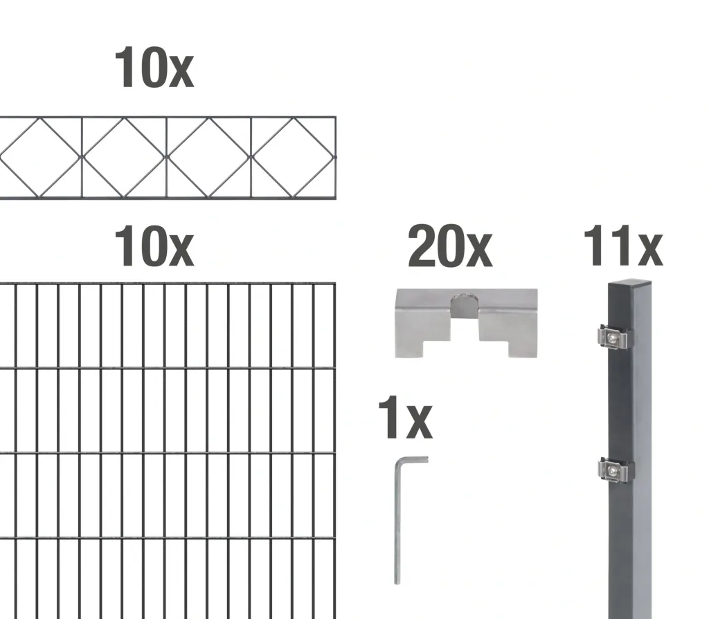 Double rod mesh fence sets anthracite with decorative element "Bergen"", length: 20 m, height: 140 cm