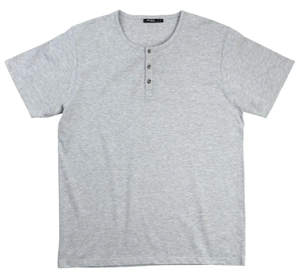 T-shirt with button placket, color silver/melange, size M