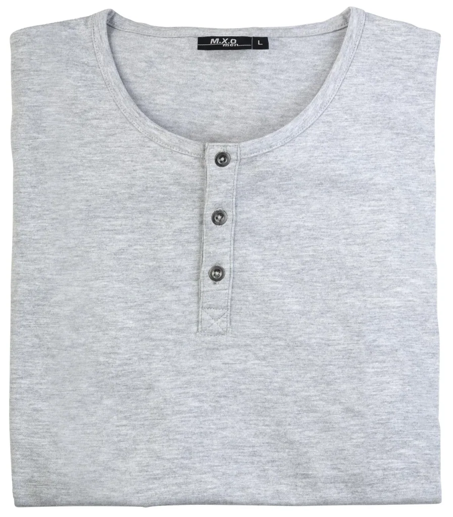 T-shirt with button placket, color silver/melange, size M