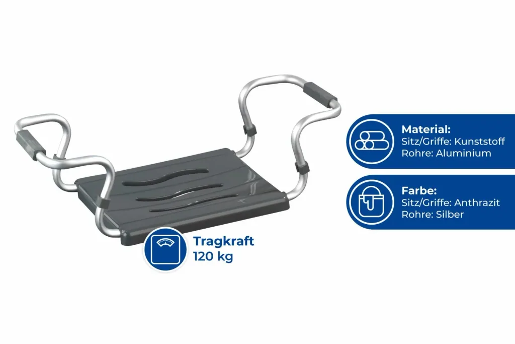 Secura bath seat, silver-anthracite, extendable, 120 kg load capacity