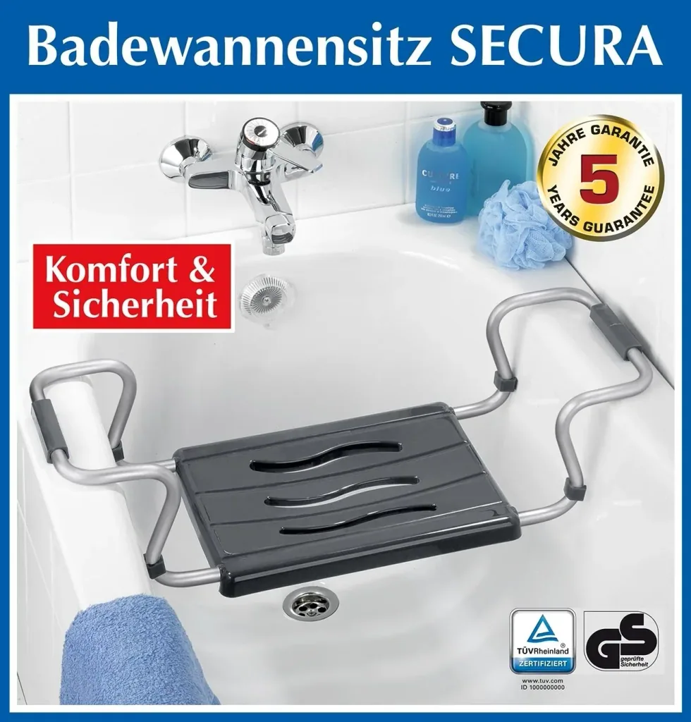 Secura bath seat, silver-anthracite, extendable, 120 kg load capacity