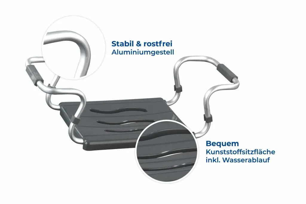 Secura bath seat, silver-anthracite, extendable, 120 kg load capacity