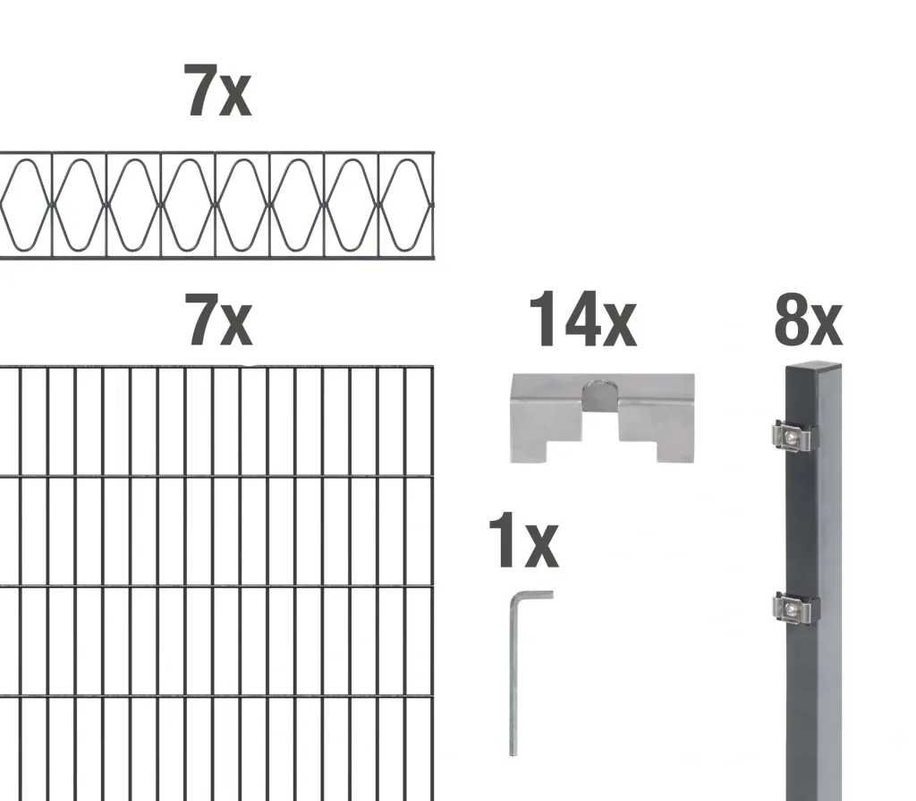 Double rod mesh fence sets anthracite with decorative element "Elegance", length: 14 m, height: 100 cm