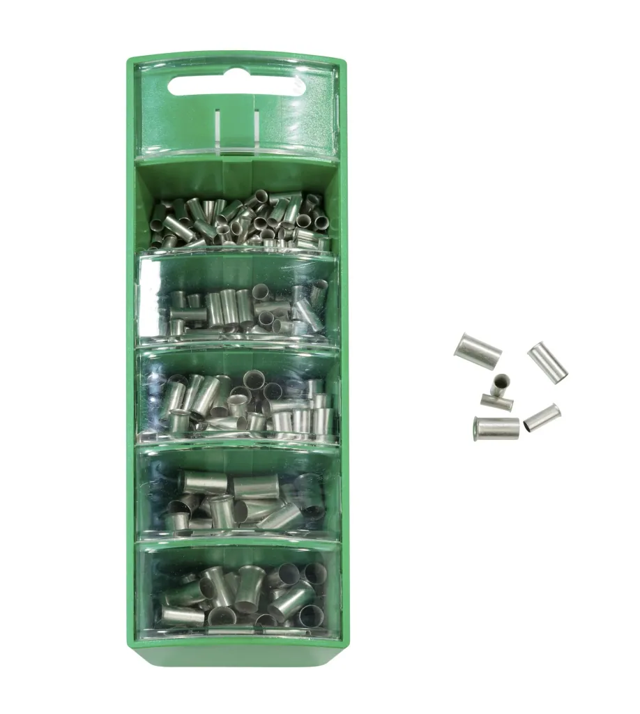 Wire end ferrules assortment in slide box green, 4-16mm², bare tinned