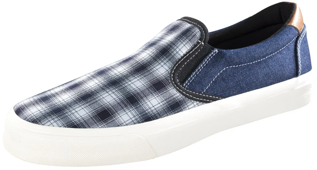 Canvas slippers, blue/checked, size 44