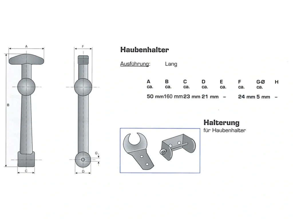 Hood holder, 160 mm long, 2 pieces
