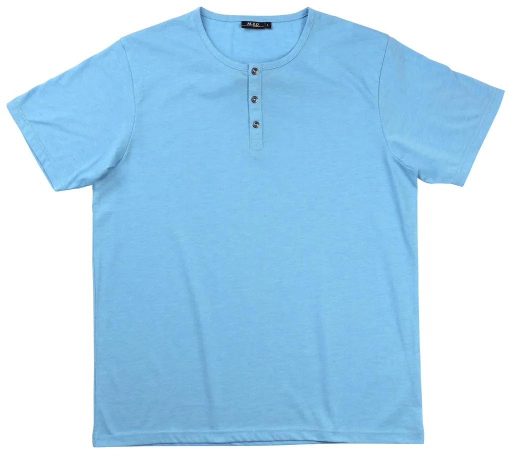 T-shirt with button placket, color blue/melange, size L