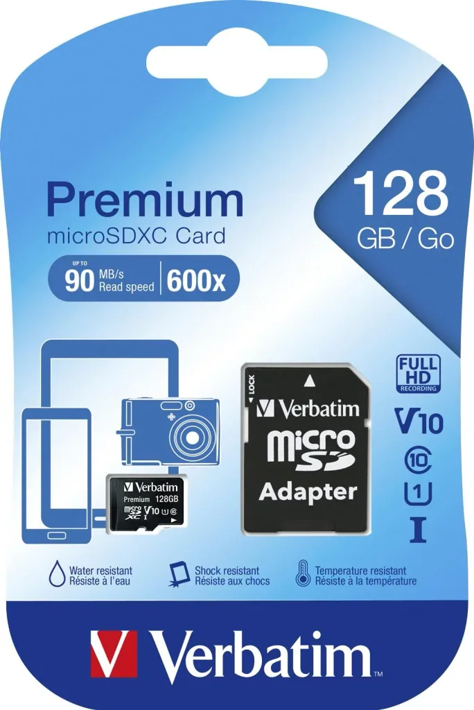 128 GB microSDXC memory card with SD card adapter, Class 10