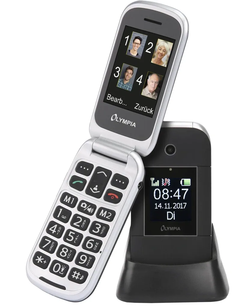 Janus mobile phone with extra-large dial keys and integrated camera with flash