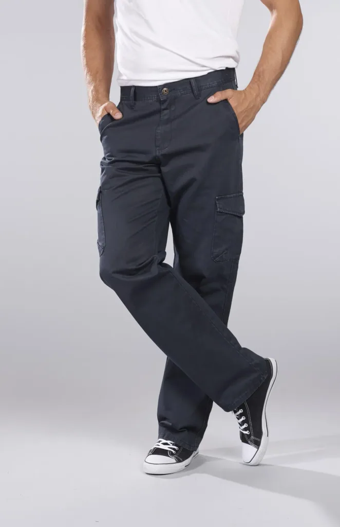 Cotton twill cargo pants, blue/grey, size 26