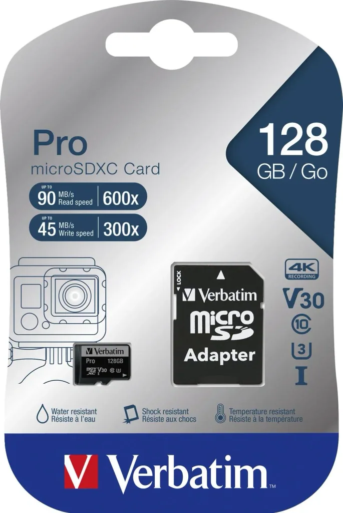 128GB microSDXC memory card with SD card adapter, U3, UHS-I