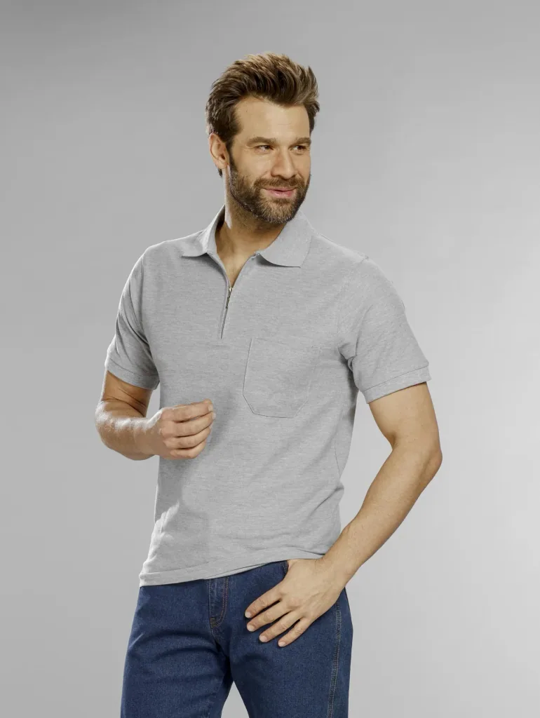 Polo shirt with zip, silver, size XL