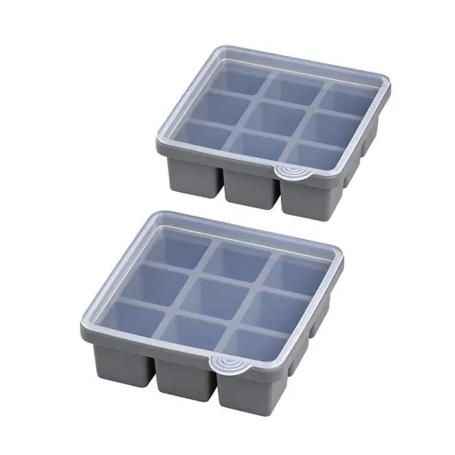 Ice cube tray including transparent lid, for 9 ice cubes, ice cube size 4 x 4 x 4 cm
