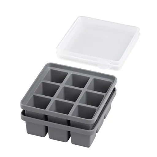 Ice cube tray including transparent lid, for 9 ice cubes, ice cube size 4 x 4 x 4 cm