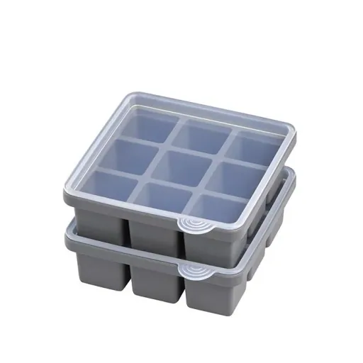 Ice cube tray including transparent lid, for 9 ice cubes, ice cube size 4 x 4 x 4 cm