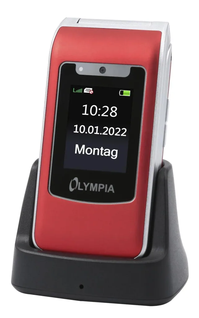 Large-button flip phone 4G with emergency call button, USB-C port, red