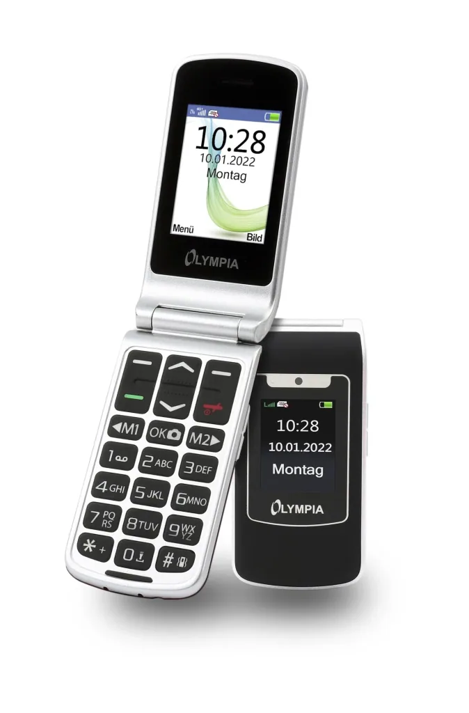 Large-button flip phone 4G with emergency call button, USB-C port, red