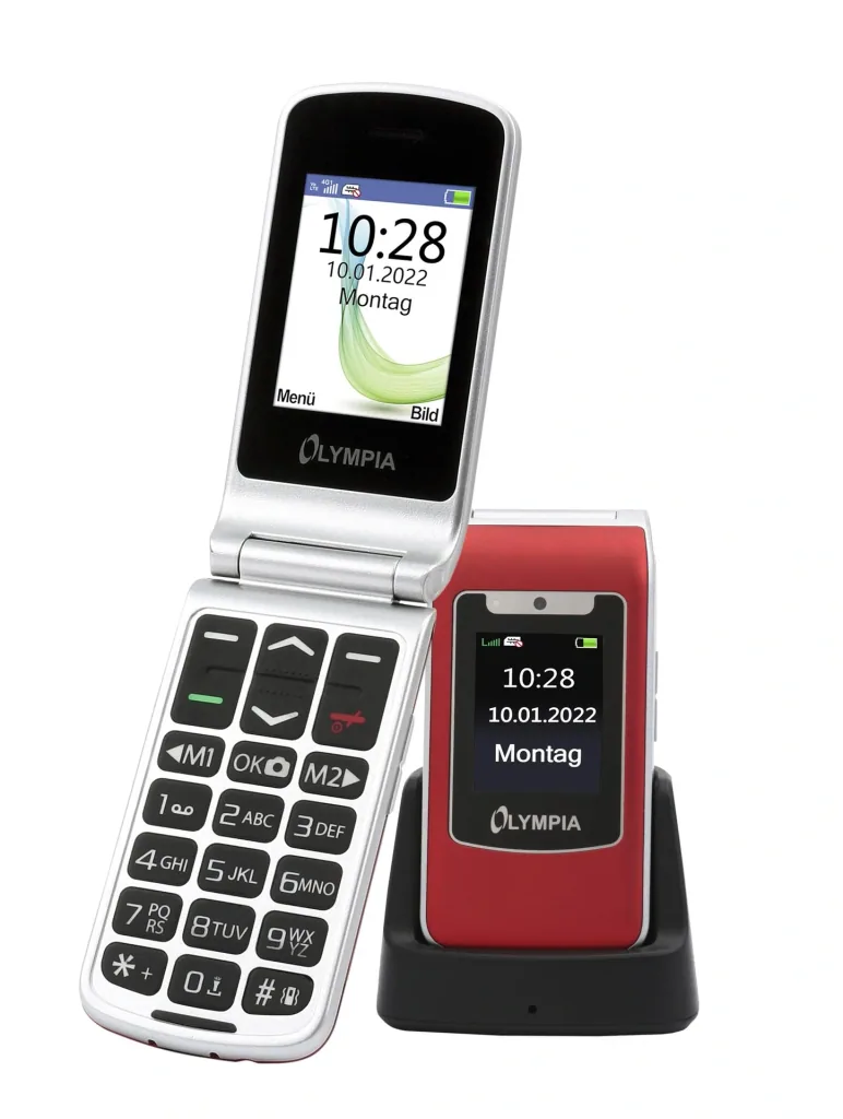 Large-button flip phone 4G with emergency call button, USB-C port, red